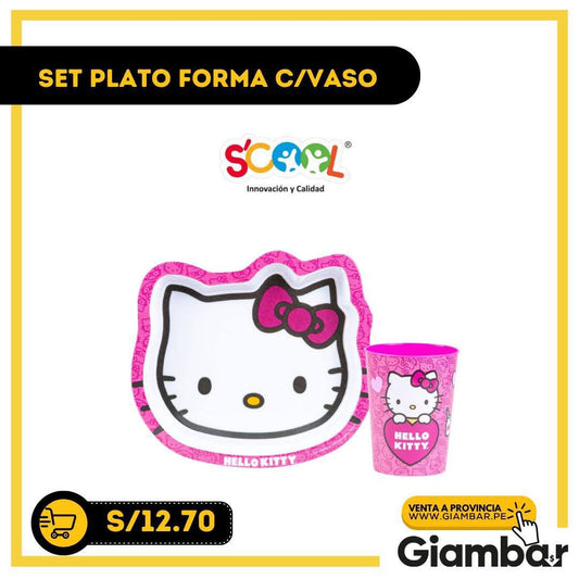 SET PLATO FORMA C/VASO HELLO KITTY