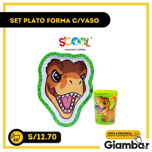 SET PLATO FORMA C/VASO DINOSAURIO